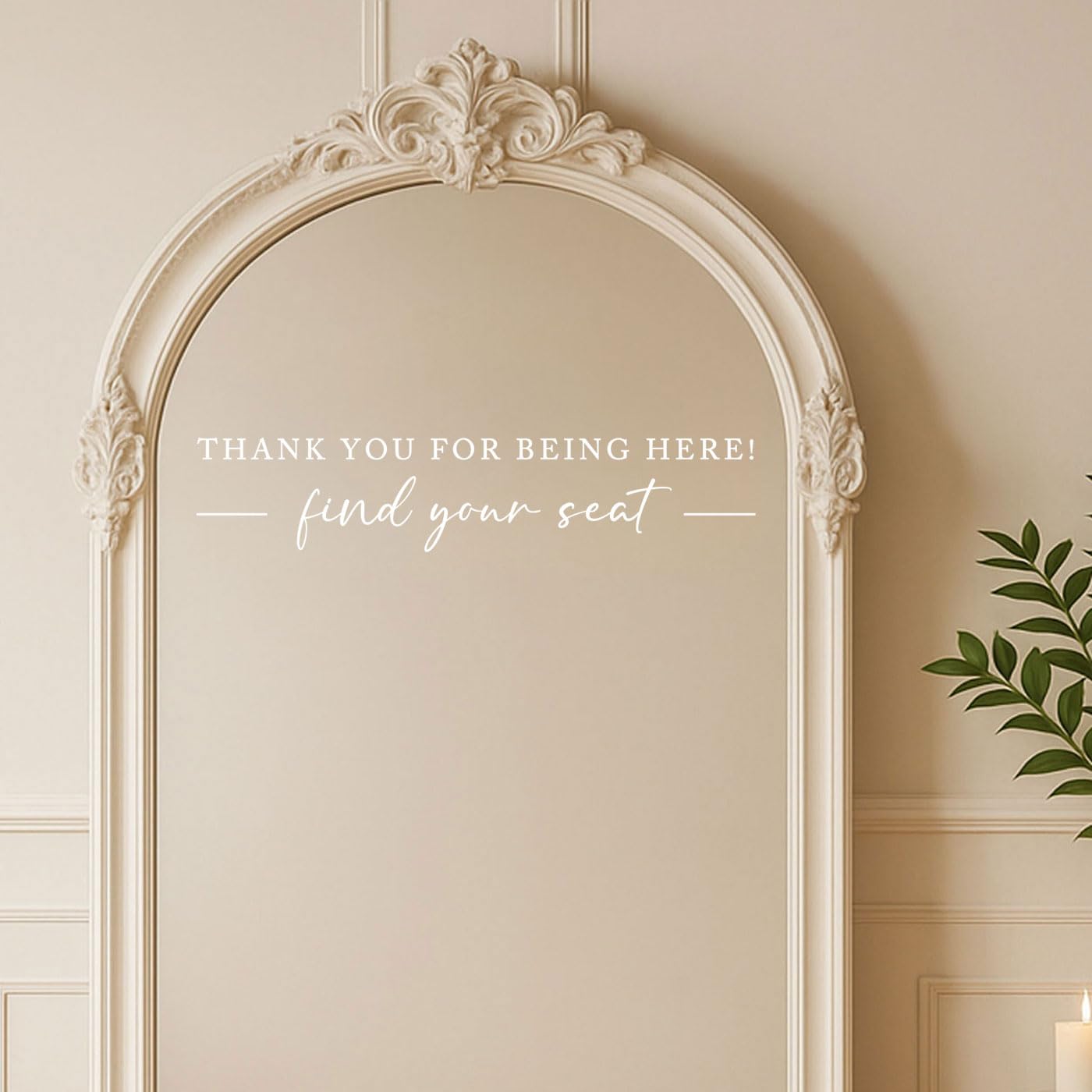 Seating Chart Sign, Wedding Mirror Decal, Thank You for Being Here Find Your Seat, Wedding Seating Chart Header Vinyl Decal, Your Seat Awaits Wedding Sign Decal, Mirror Sticker for Seating (White, Wide 20")