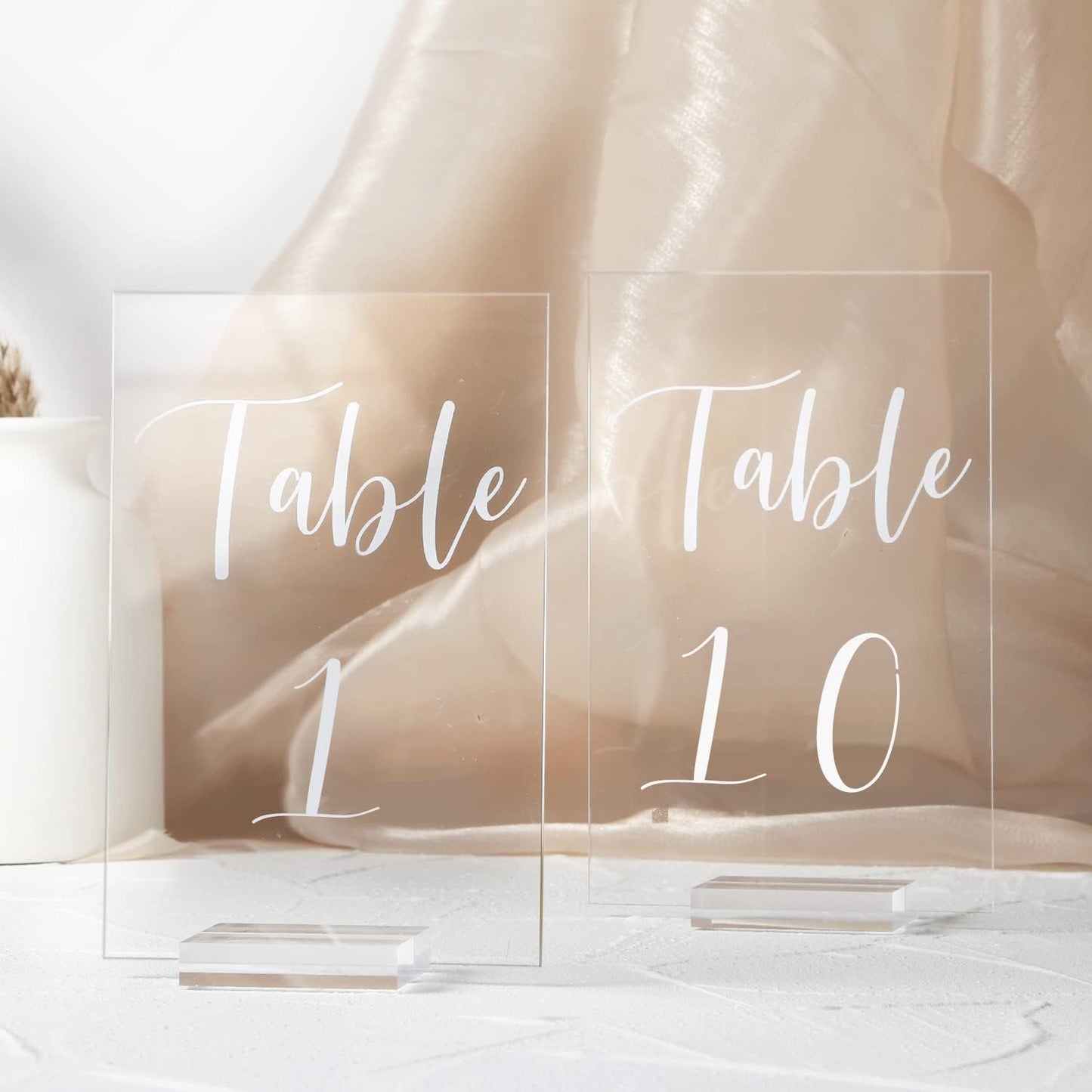UNIQOOO Acrylic Wedding Table Numbers 1-10 with Stands | 4x6 inch Printed Calligraphy, Clear Table Number Signs and Holders | Perfect for Wedding Reception, Centerpiece Decoration, Event, Party