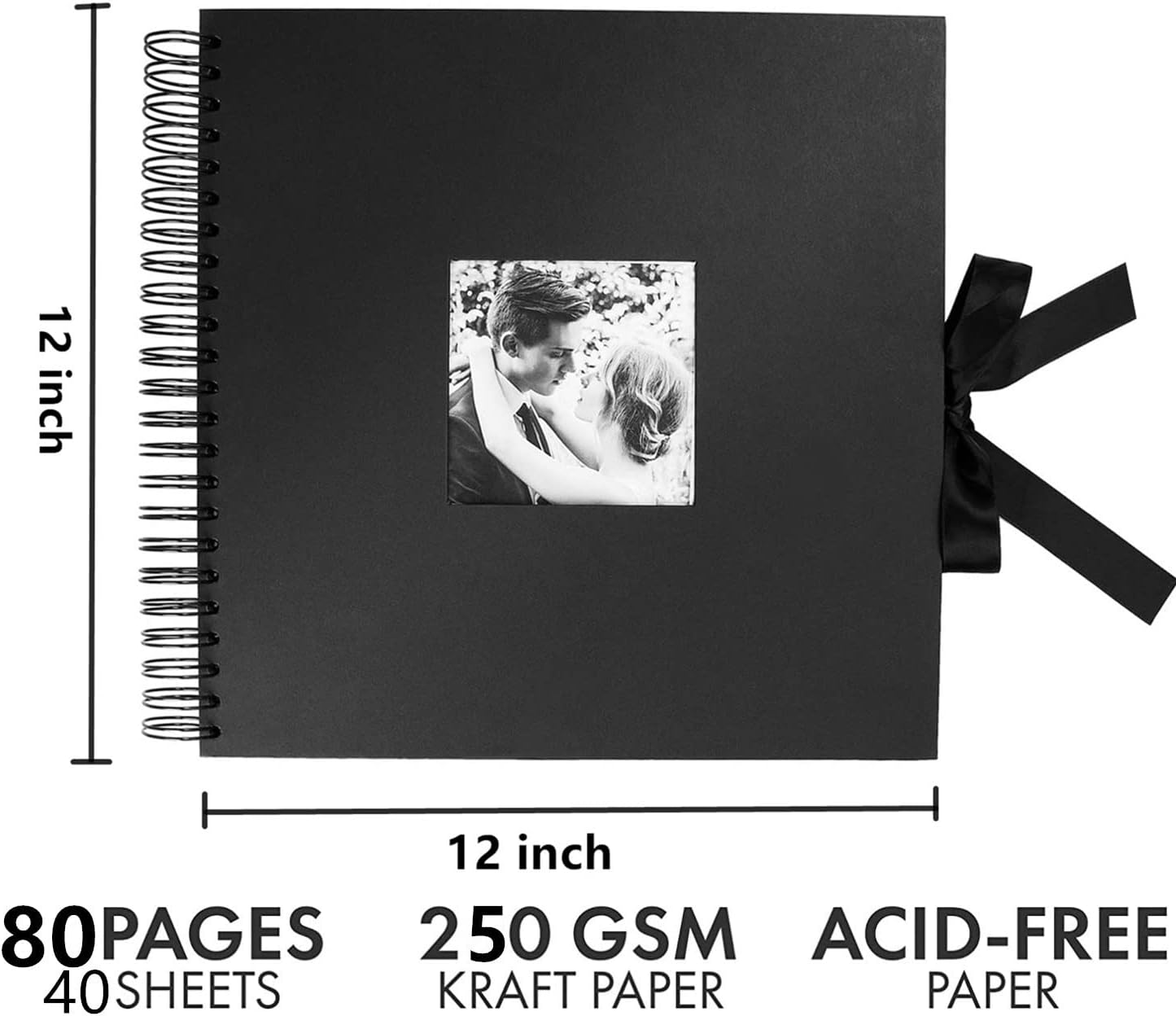 INNOCHEER Photo Album - Self Adhesive 80 Black Pages, Large Scrapbook Wedding Guest Book for DIY Anniversary Travel Memory Scrapbooking (Black 12 x 12)