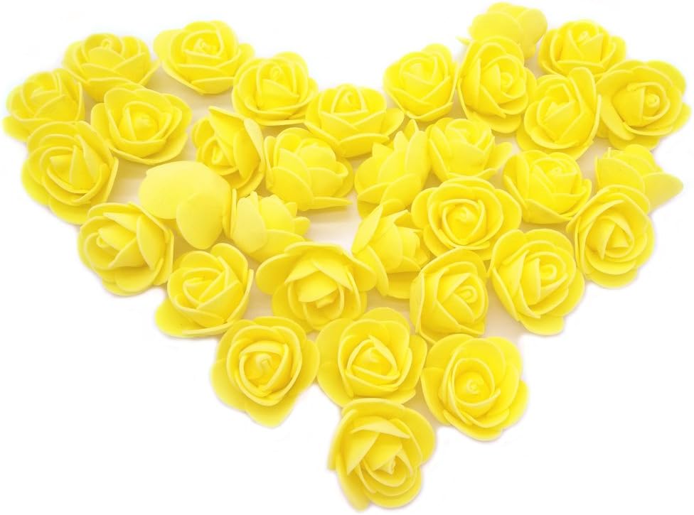 Artificial Flowers 100PCS 3CM Mini Fake Roses for DIY Wedding Bouquets Centerpieces Party Baby Shower Home Decorations (Yellow)
