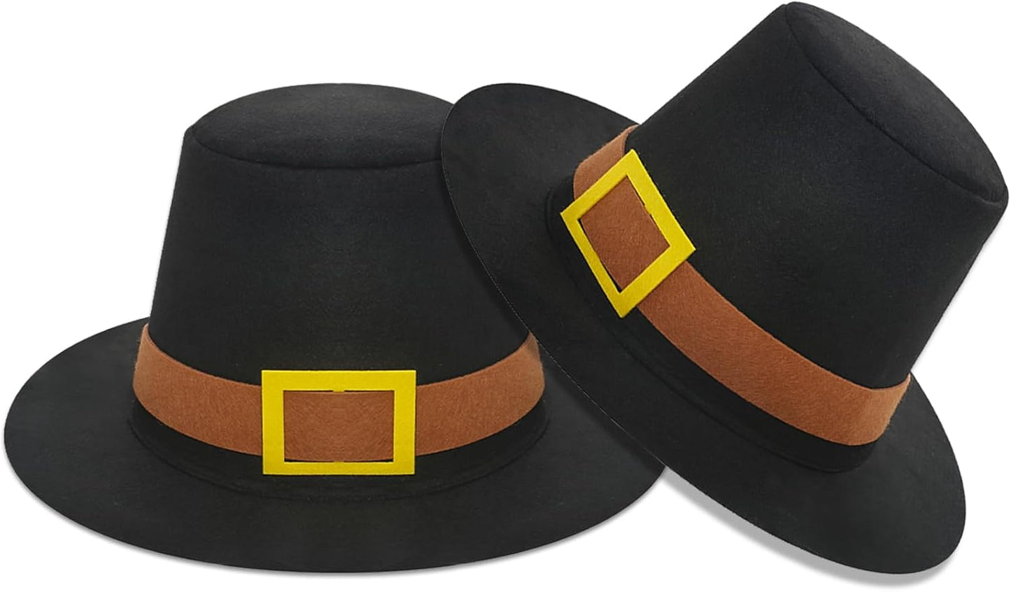 Thanksgiving Hats Black Pilgrim Felt Hat Thanksgiving Novelty Black Costume Top Hat for Thanksgving Party Accessory