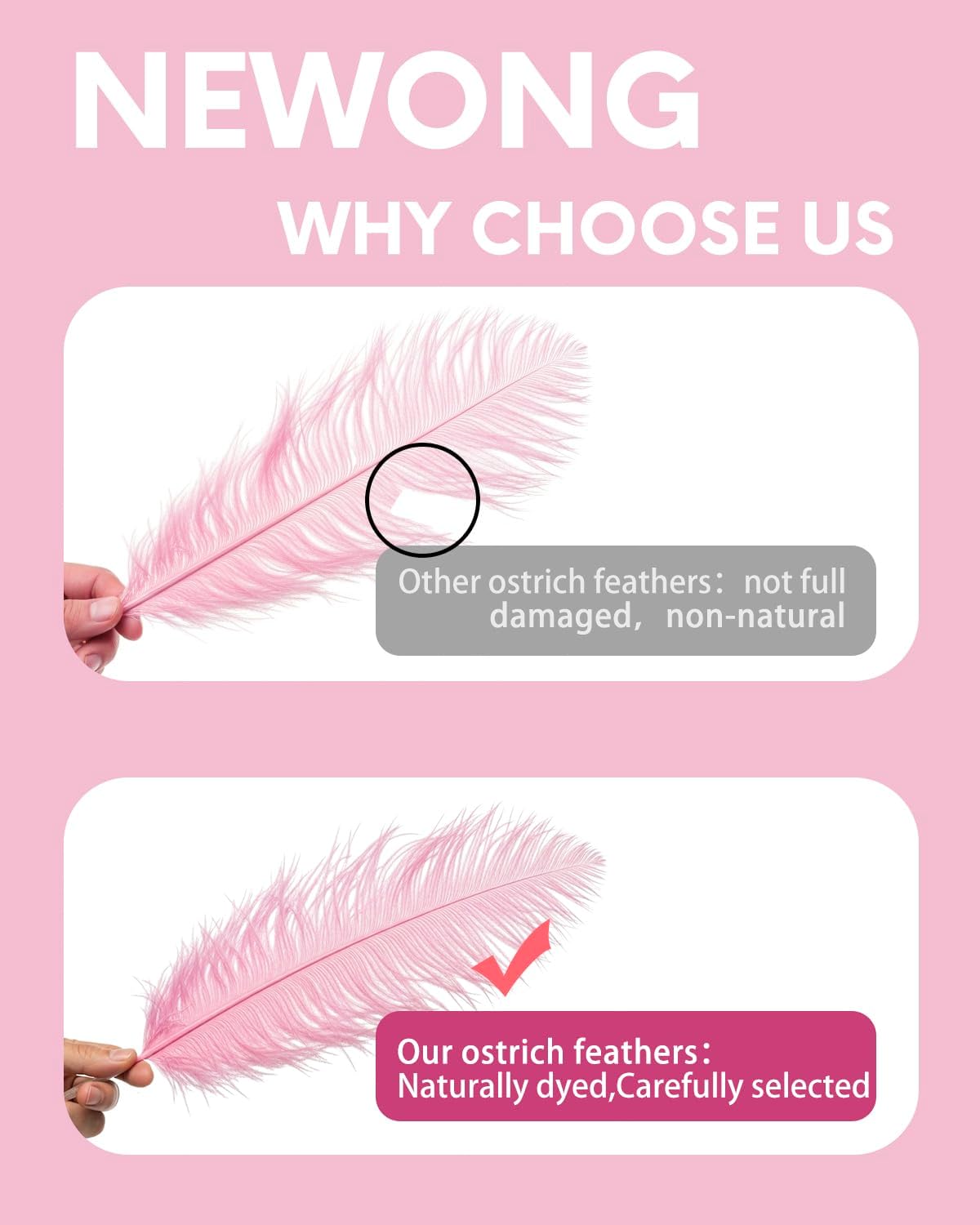 NEWONG 30pcs Light Pink Ostrich Feathers Natural Bulk 9-12inch(23-30cm) Vase Craft Wedding Home Party Centerpieces Christmas Day coquettish Valentine's Day Decoration