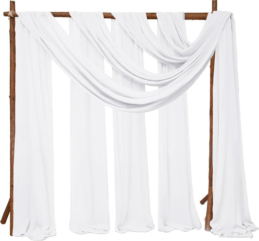 8 Panels Wedding Arch Draping Fabric 28" x 20Ft Wedding Arch Drapes Chiffon Fabric Drape Sheer Backdrop Curtain for Weddings Party Swag Ceremony Birthday Arbor Drapery Reception Ceiling Décor(White)