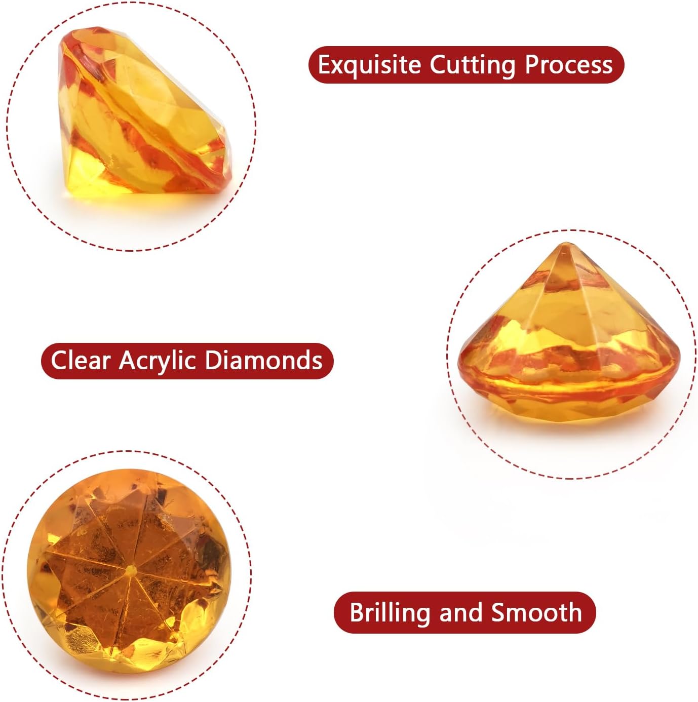 100 PCS Acrylic Diamond Gems, Orange Acrylic Diamonds 1 Inch Acrylic Gemstones Vase Filler Fake Gems Plastic Gems for Home Table Scatters Party, Event, Wedding, Arts & Crafts, Birthday Decorations