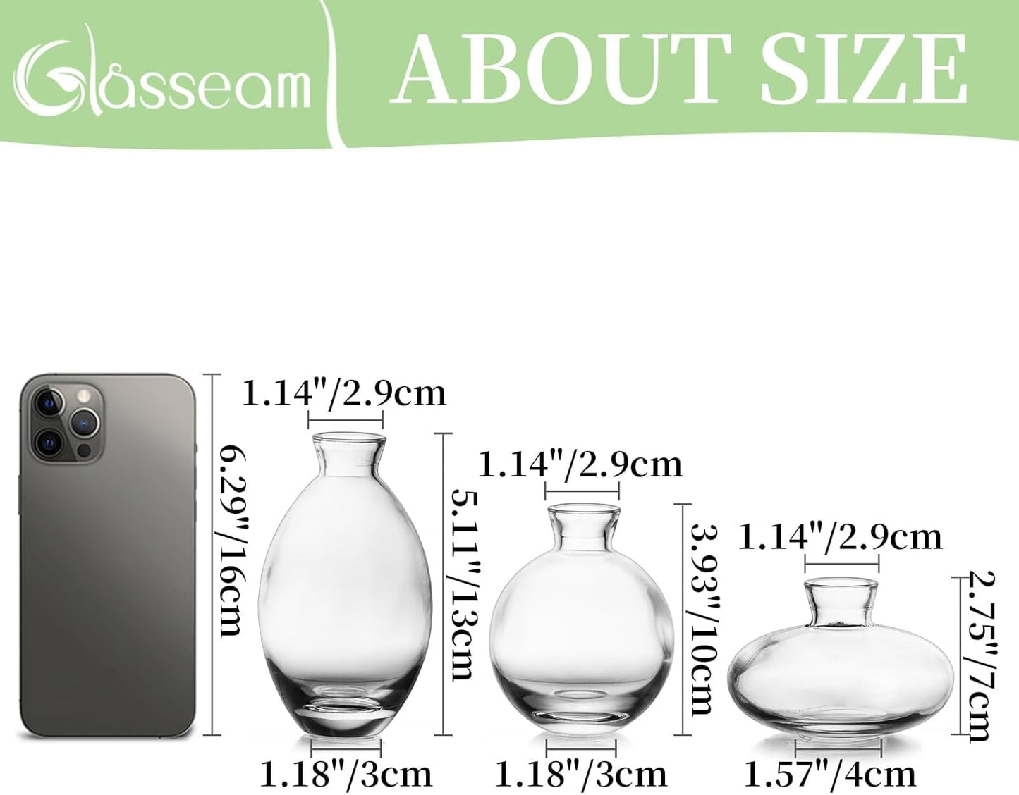 Glass Bud Vase for Centerpieces, 6Pcs/2Sets Glasseam Modern Clear Mini Small Vases for Flowers Bulk Flower Vase Set Aesthetic Cute Handmade Tiny Short Wedding Table Centerpiece Decor