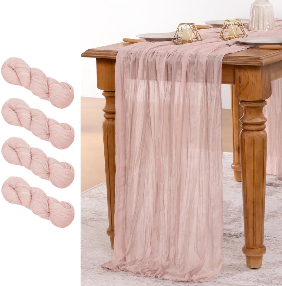 MLMW 4 Pack Pink Cheesecloth Table Runner Boho Gauze Rustic Cheese Cloth Table Runner 160 inch Sheer 13.3ft for Gender Reveal Wedding Party Baby Bridal Shower Birthday