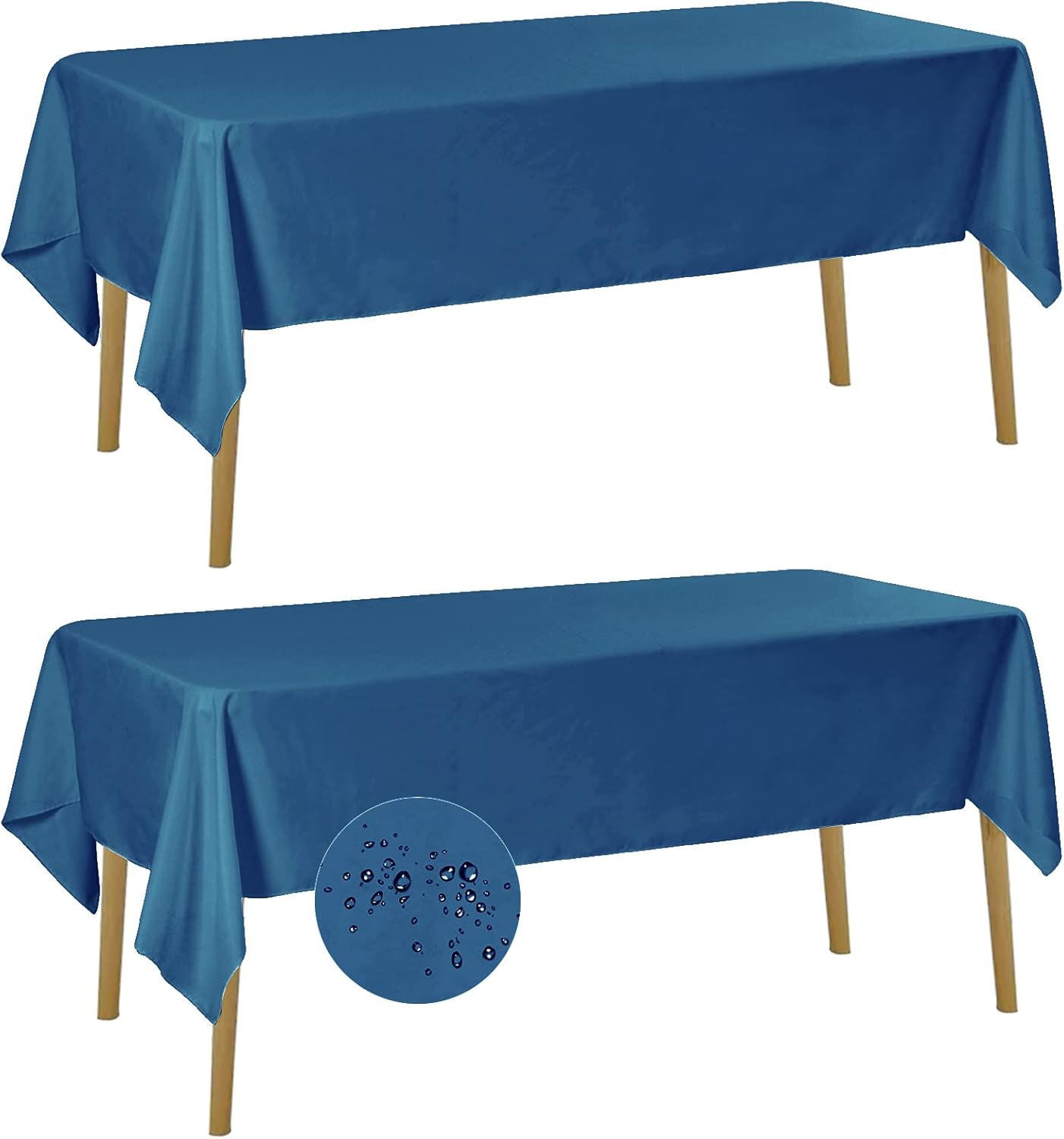 Fokitut 2 Pack Waterproof Rectangle Tablecloth, 60x120 Inch,Stain Resistant and Wrinkle Polyester Table Cloth, Fabric Table Cover for Kitchen Dining, Wedding, Party, Holiday Dinner-Mediterranean Blue