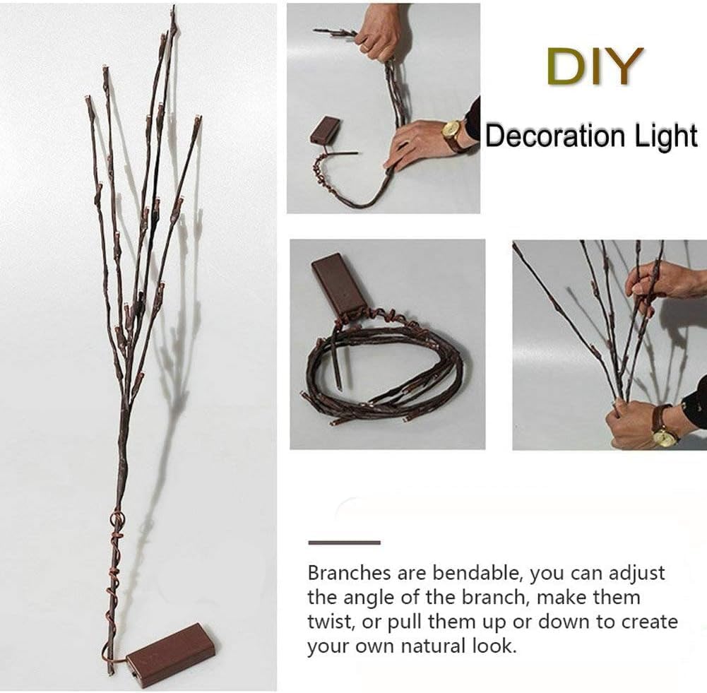 DK177 2 Pack Led Branch Light Battery Operated Lighted Branch Vase Filler Willow Tree Artificial Little Twig Power Brown 30 Inch 20 LED for Home Outdoor Indoor Romantic Decoration, Purple Light