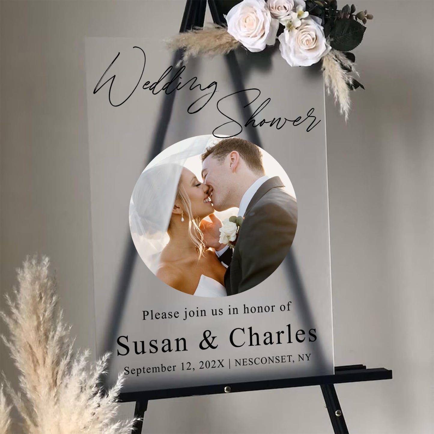 Personalized Wedding Photo Acrylic Welcome Sign – Custom Picture Board with Bride & Groom Names, Elegant Acrylic Wedding Reception Entrance or Ceremony Decoration, Indoor & Outdoor Keepsake Gift #5