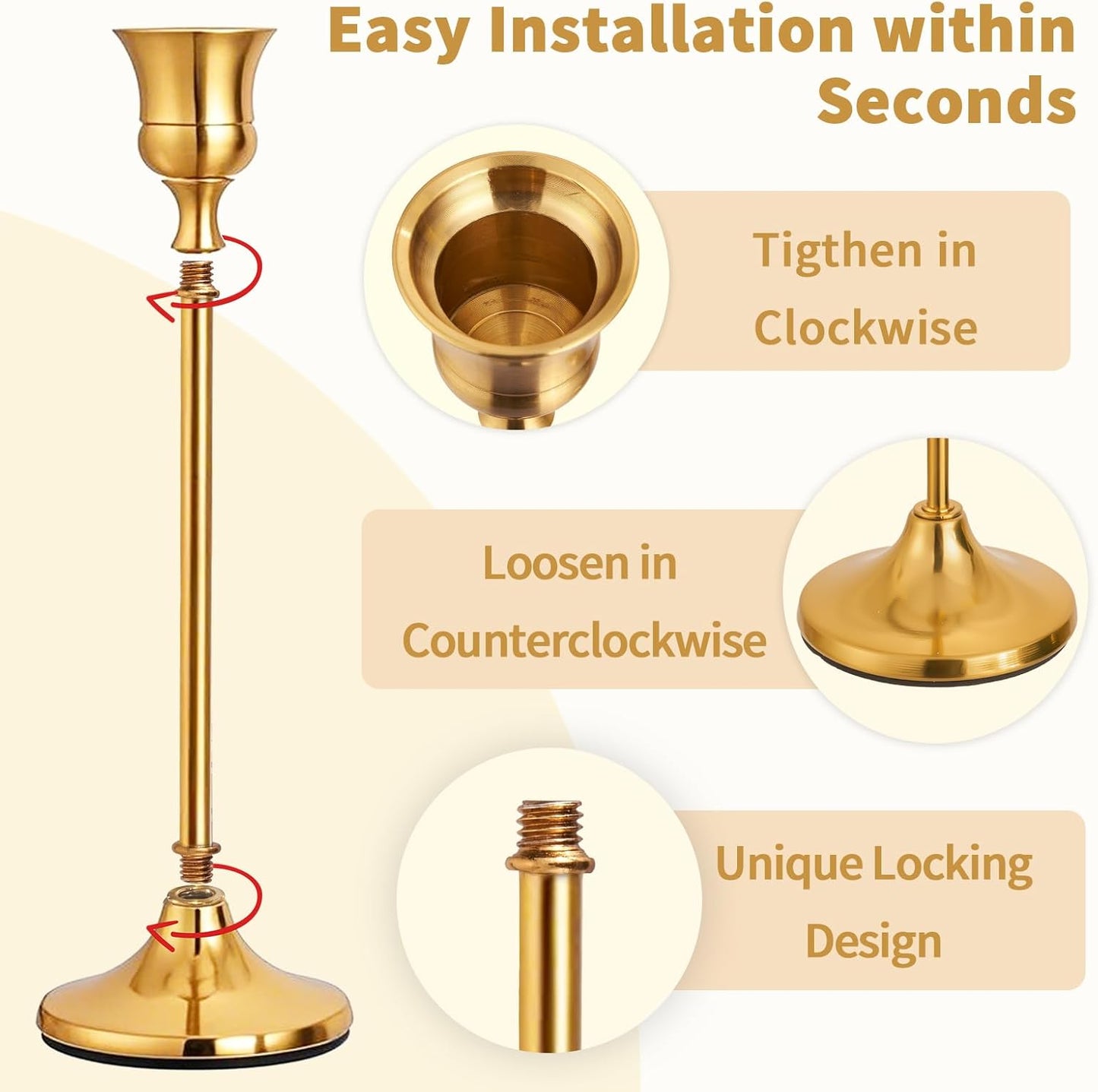 CHILL RECIPE Candlestick Holders Gold Taper Candle Holders, 12 PCS Candle Sticks Holders for Home Decor Table Centerpiece Wedding Housewarming Festival