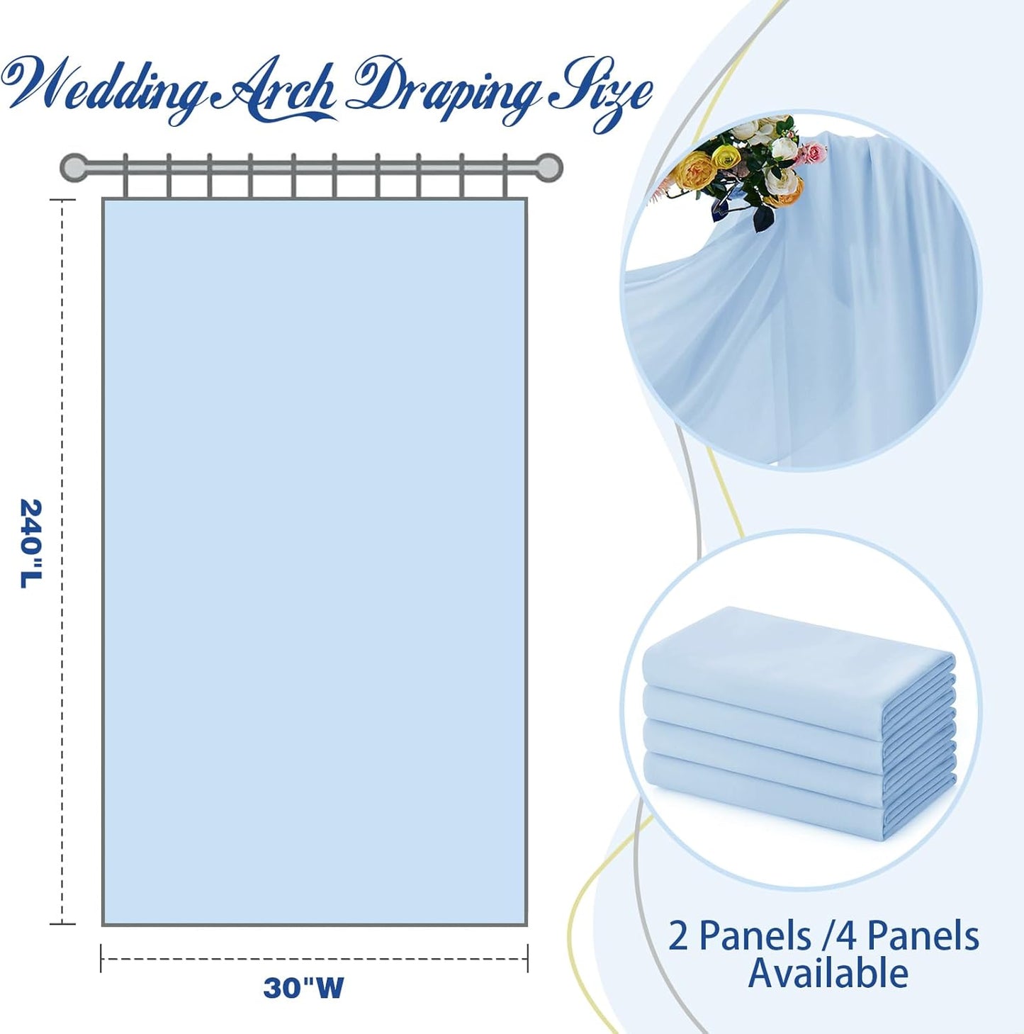 SiinvdaBZX 2 Panels Wedding Arch Draping Fabric 30" x 20Ft Light Blue Sheer Chiffon Fabric Outdoor Extra Long Decorative Drapery for Party Ceremony Ceiling Curtain Backdrop