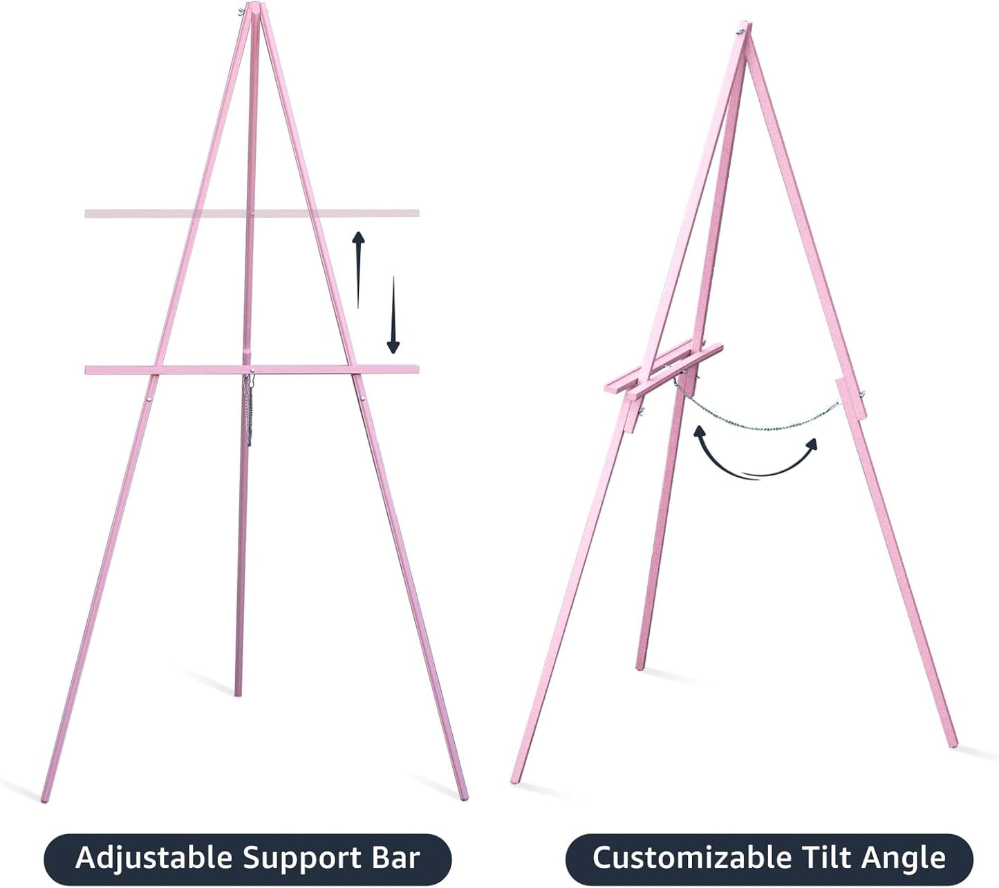 NianFeng Wooden Easel Stand for Sign, Easel Display Stand Floor for Wedding Sign with Adjustable Tray, 63-Inch, Tripod A-Frame Poster Light Duty, Welcome, Art Show & Baby Shower (Pink)