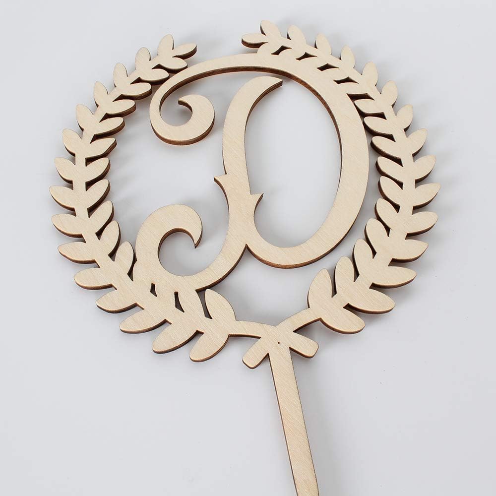 LINGTEER Personalized Inital Letter D Wooden Cake Topper Perfect for Birthday Rustic Wedding Anniversary Party Keepsake Decoration