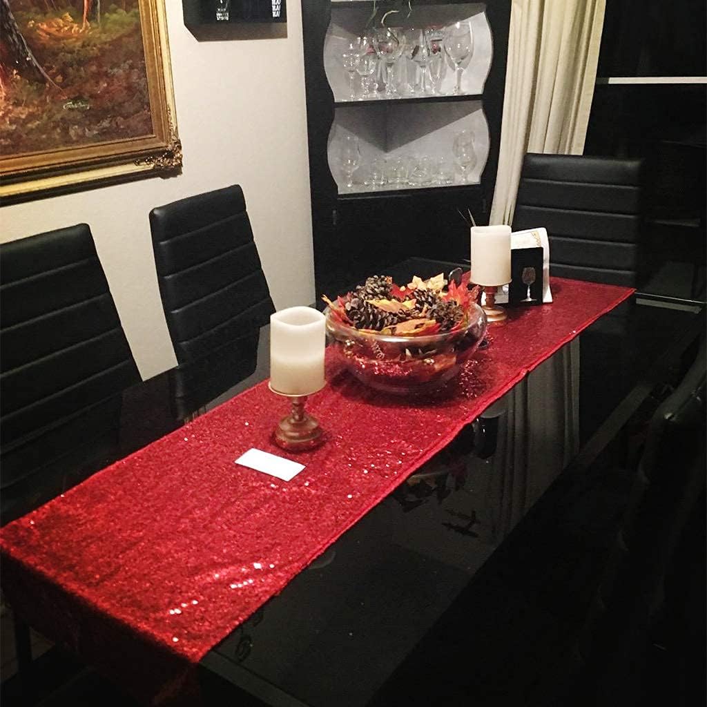 Eternal Beauty Red Table Runner for Wedding, 5PCS-12x108 Sequin Table Runner Decorations for Birthday Parties, Banquets, Graduations,Christmas