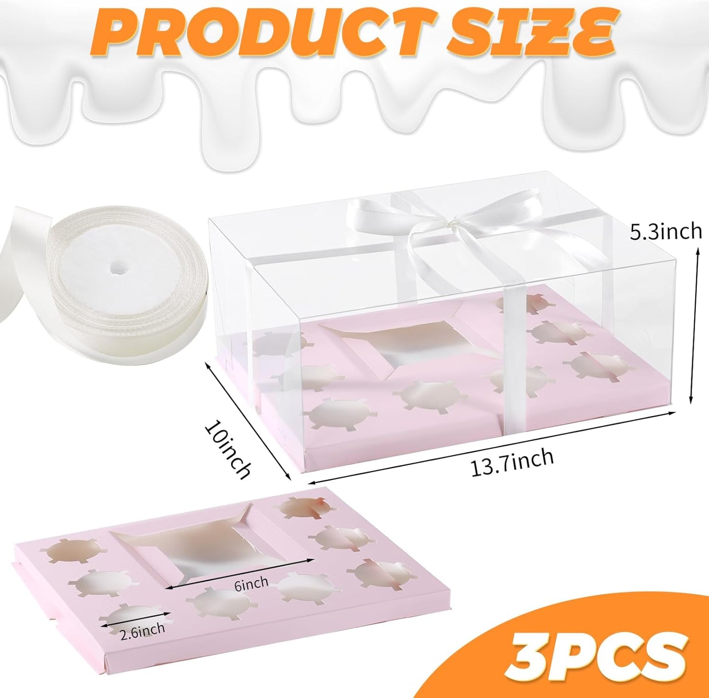 JCD 3 Pcs Pink Cake and Cupcake Combo Bento Boxes with Clear Lid Fit 8 Cupcake and 1 Mini Cake for Valentine Wedding Birthday Party Bakery Supplies(Pink 1+8/3Pcs)