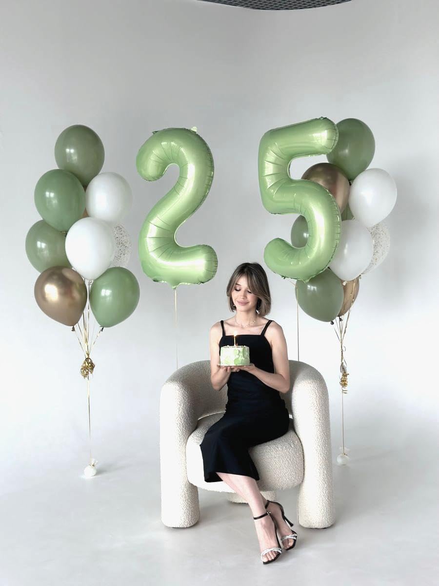 40 Inch Sage Green Large Number 4 Birthday Balloon, Giant Number Four 14 24 34 40 44 Balloons, Oliver Green Foil Mylar Big Balloons for Anniversary Graduation Supplies Decorations