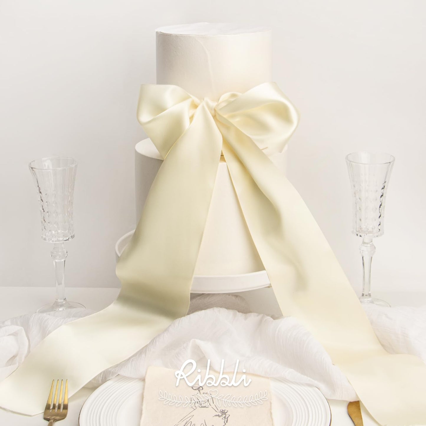 Ribbli Ivory Satin Ribbon 4 Inch Wide Ivory Ribbon for Wedding Chair Sash Grand Opening Ceremony Big Bows Gift Wrapping Floral Crafts Cake Decor-Double Faced Satin Continuous 10 Yards