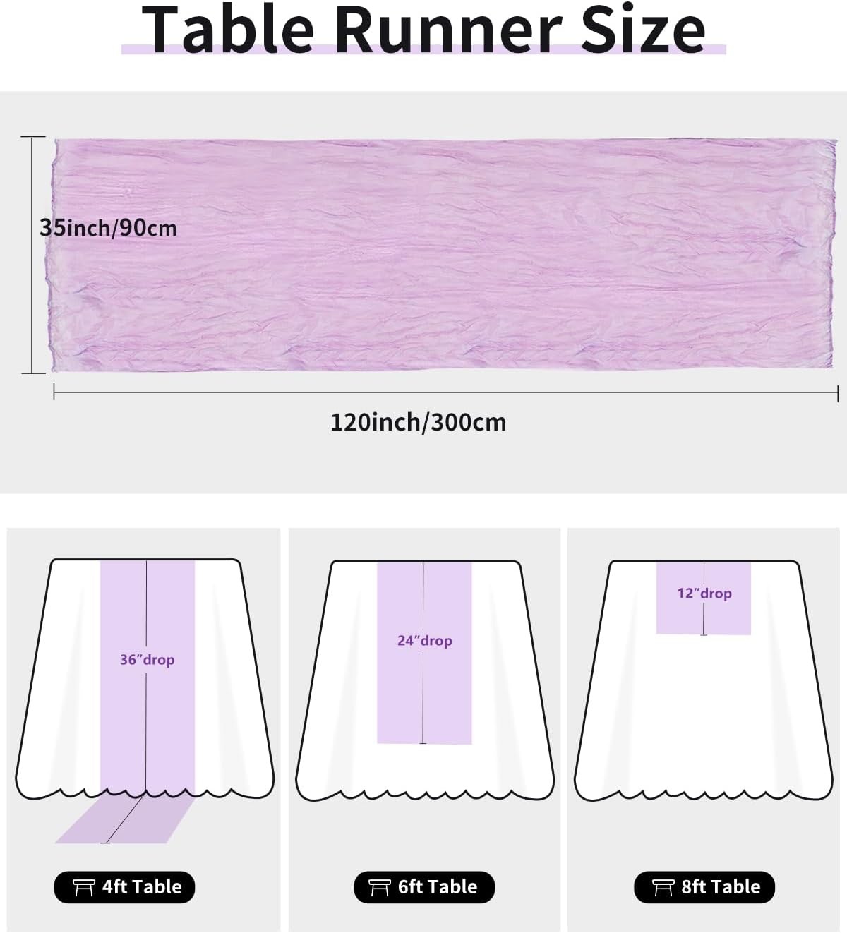 Lavender Purple Cheesecloth Table Runner 120 Inch, Lilac Boho Rustic Gauze 10 FT, Summer Cheese Cloth Runner for Wedding, Baby Shower, Party, Farmhouse Centerpiece Home Decorations