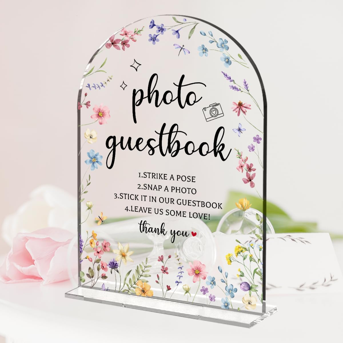 Wedding Sign Decor, Photo Guest Book Sign, Wedding Sign for Reception & Event Party, Bridal Shower Decorations, Wedding Table Sign Accessories for Event 5x7 Inch Arch Acrylic (Flower)