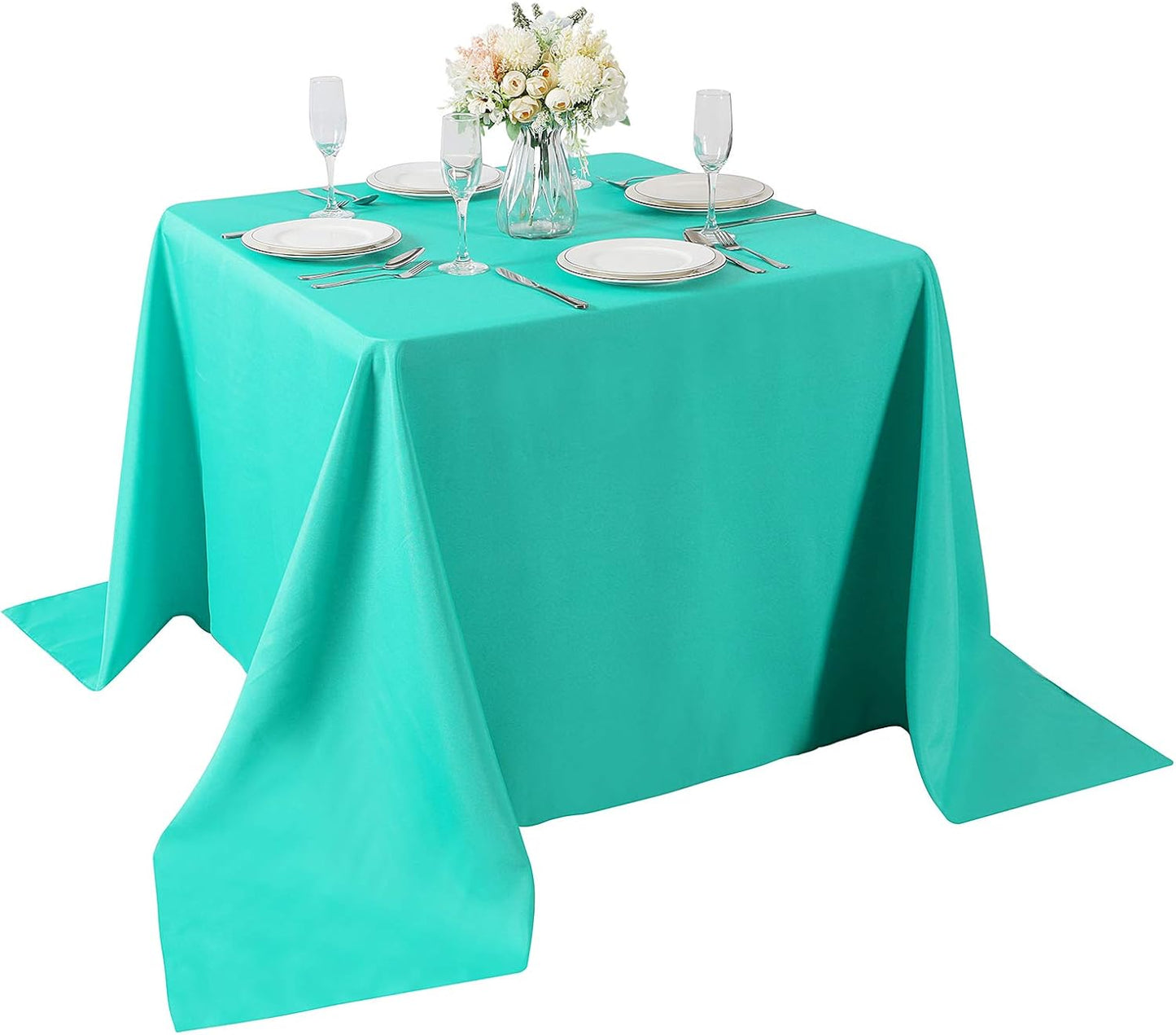 Cupuamon Square Tablecloth 90x90 inch Washable Polyester Fabric Table Cloth for Wedding Party Dining Banquet Decoration（90x90,Turquoise）
