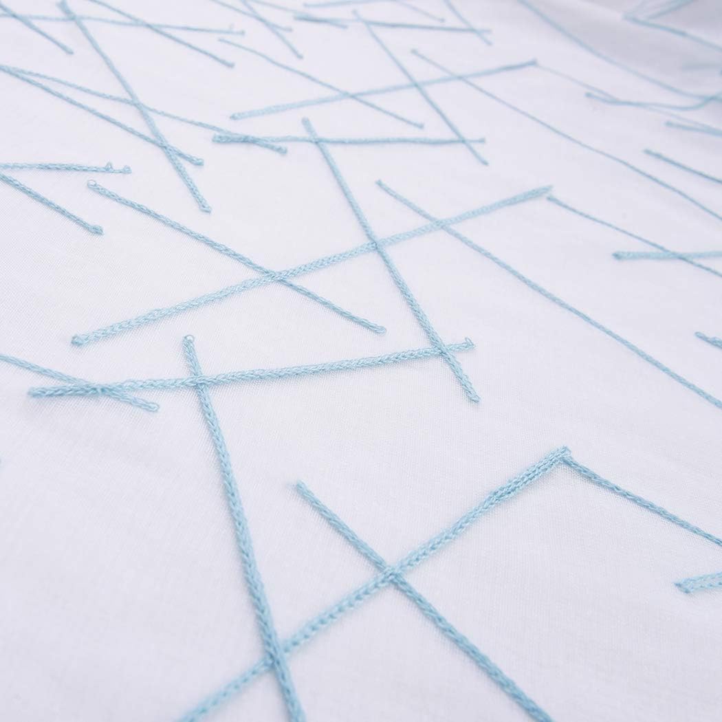 Blue Sheer Curtains 63 Inches, Rod Pocket Voile Drapes for Living room, Bedroom, Modern Embroidery Window Treatments Semi Faux Linen Curtain Panels for Yard, Patio, Parlor, Set of 2, 52"x 63".