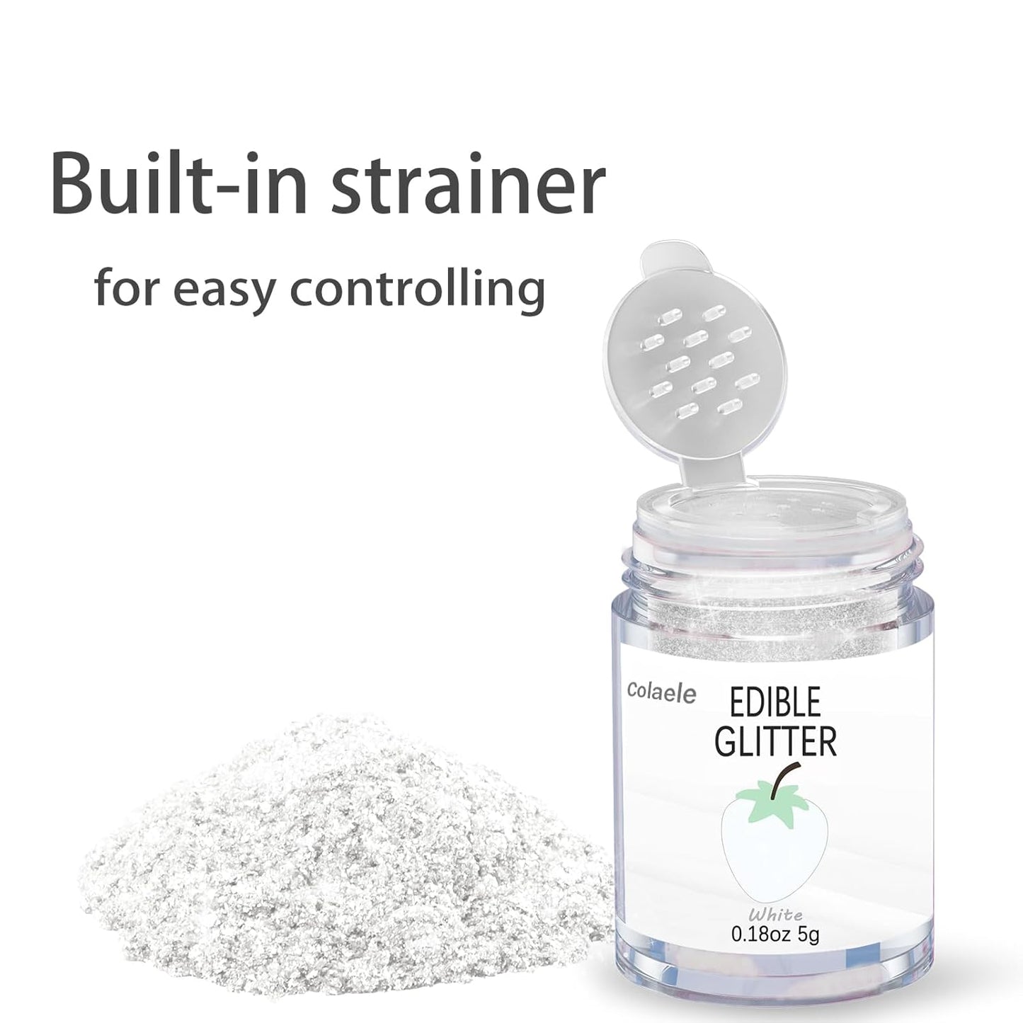 White Edible Glitter Glimmer Powder for Cakes Drinks - Colaele 5 grams Food-Grade Luster Dust Metallic Food Decorating Sprinkle Glimmery Brew Dust for Baking Dessert Chocolates Decorations, Vegan