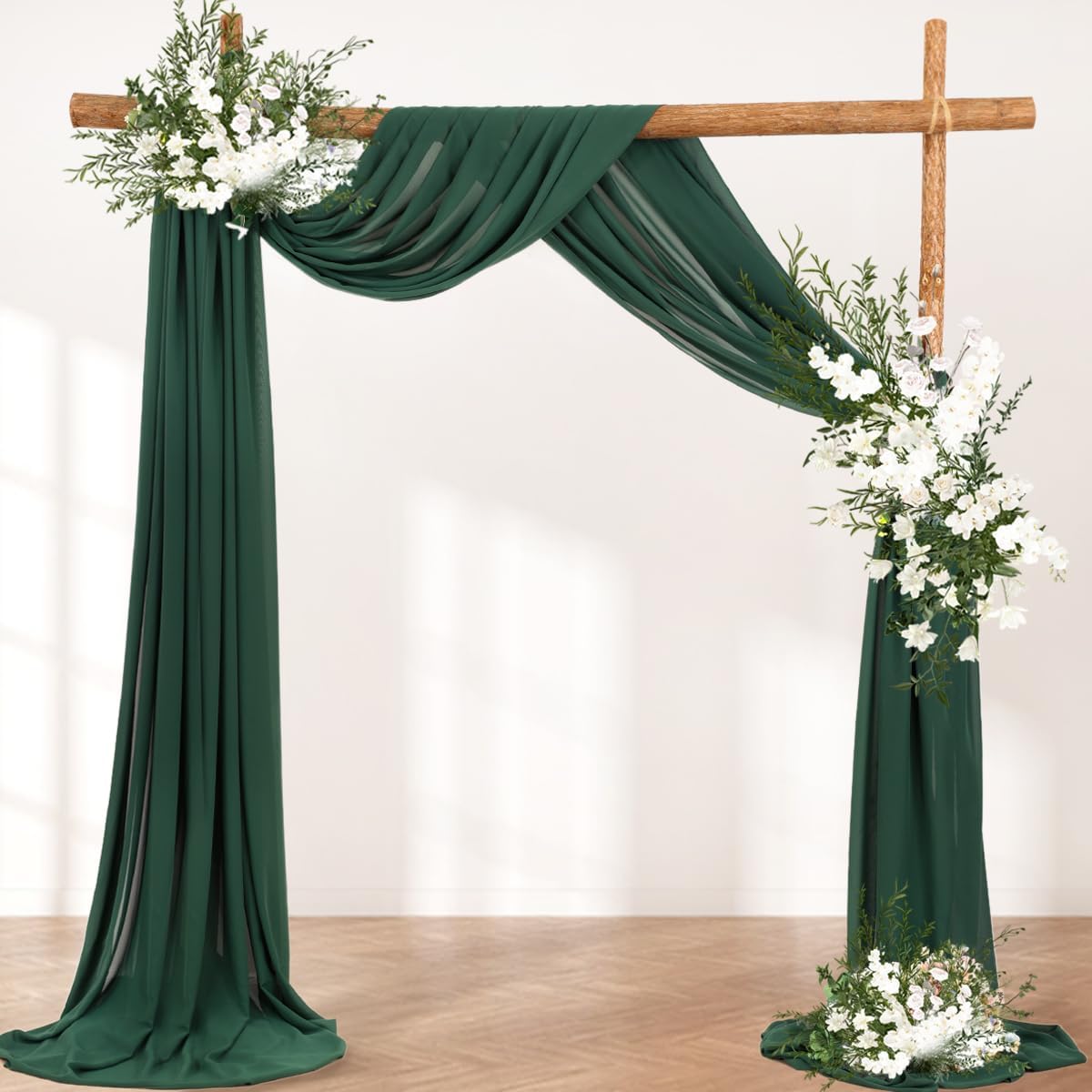 Wedding Arch Draping Fabric 4 Panels 30'' x 18FT Emerald Green Sheer Chiffon Arch Drapery for Photo Booth Bridal Shower Baby Shower Church Decor Newborn Photography Christening Outdoor Party