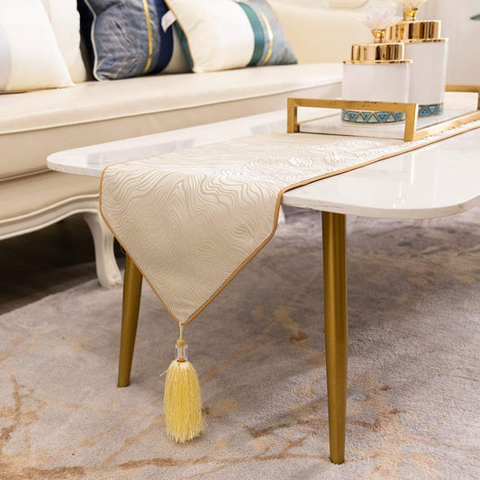 Avigers 12 x 108 Inch Decorative Luxury Abstract Striped Beige Table Runners with Tassels for Home Living Room Bedroom Art Decor Wedding