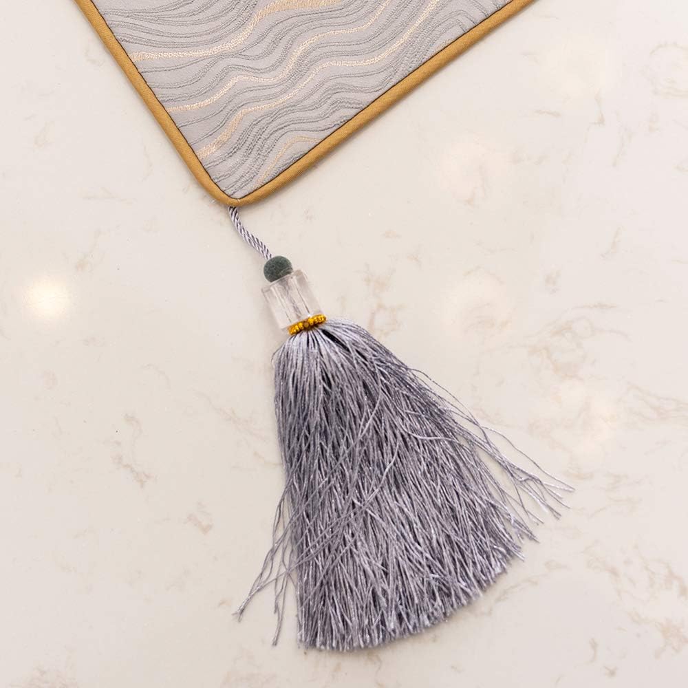 Avigers 12 x 90 Inch Decorative Luxury Abstract Striped Silver Gray Table Runners with Tassels for Home Living Room Bedroom Art Decor Wedding
