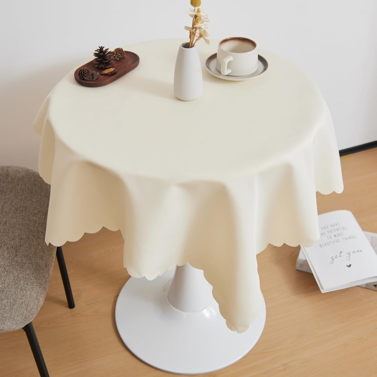 Small Square Beige Tablecloth 36 x 36 Inch Polyester Fabric Washable Table Cover Decorative Wrinkle Resistant Solid Color Table Cloth for Dining Party Wedding Camping