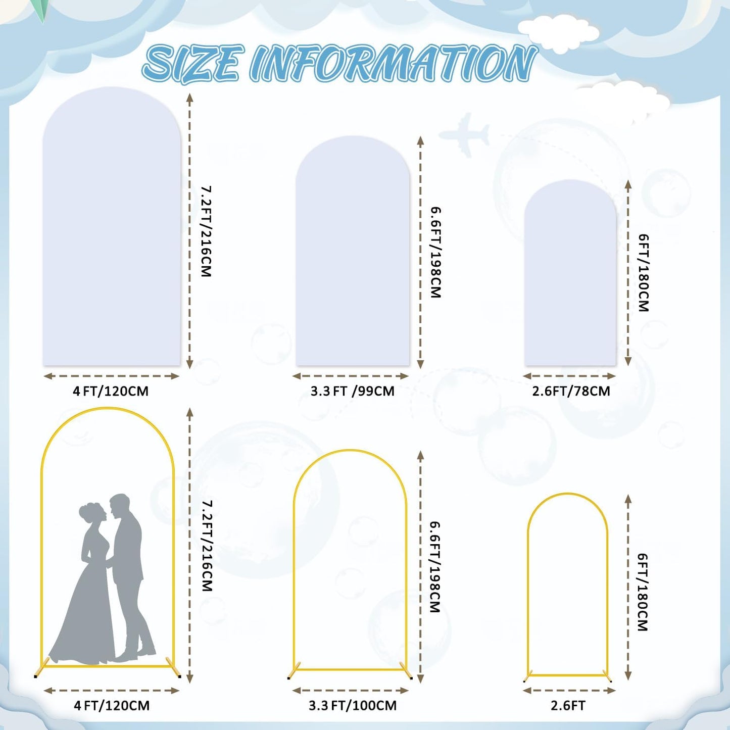 FOTSHARER Arch Stand and Cover Set 7.2FT 6.6FT 6FT Gold Wedding Backdrop Stand White Backdrop Cover for Arch Stand Set of 3 Balloon Arch Stand with Cover for Birthday Party Banquets Baby Showers Decor