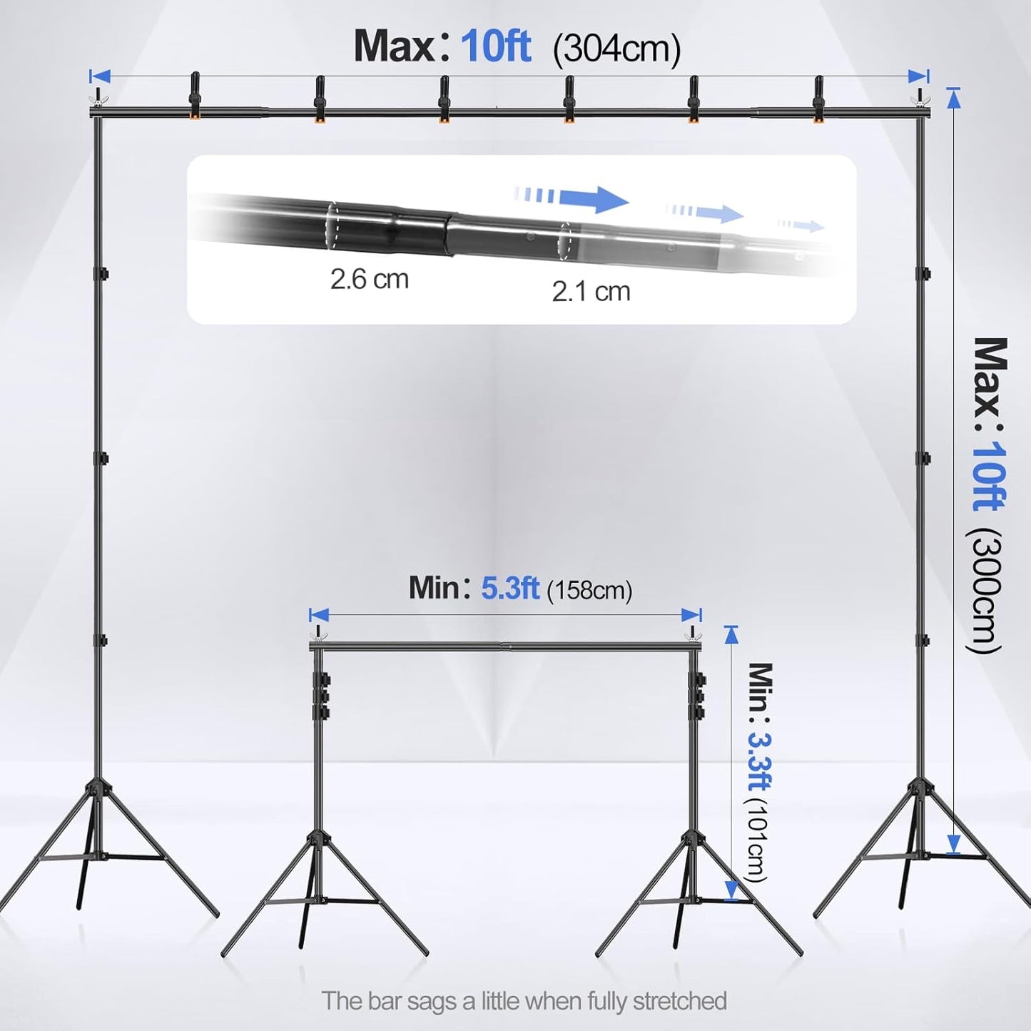 EMART Backdrop Stand 10x10ft(WxH) Photo Studio Adjustable Background Stand Support kit with 2 Crossbars, 8 Clamps, 2 Sandbags and Carry Bag for Parties, Events Decoration, Wedding, Photography