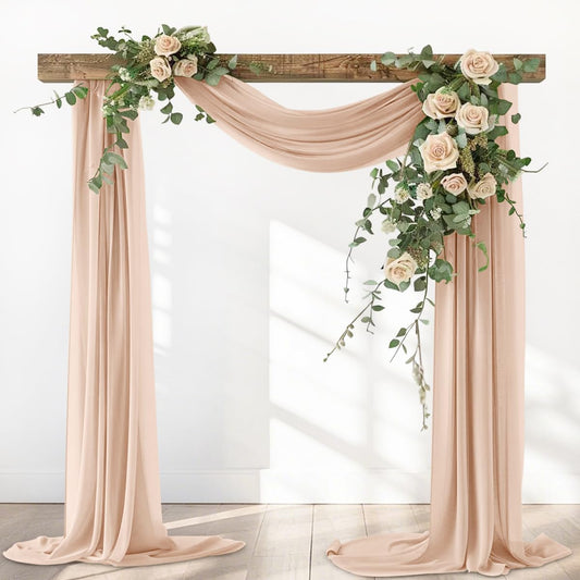 Nude Fall Elegant Arch Draping Fabric 2 Panels Outdoor 29" × 20Ft Sheer Chiffon Curtain Drapes for Wedding Ceremony Birthday Party Garden Brunch