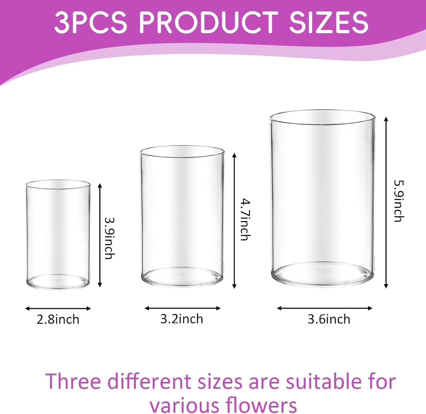 36pcs Glass Vase Cylinder for Centerpieces Small Flower Glass Clear Home Decor Centerpiece Table Flower Vase Decorations for Wedding＆Holiday 4,4.7,6Inch Tall