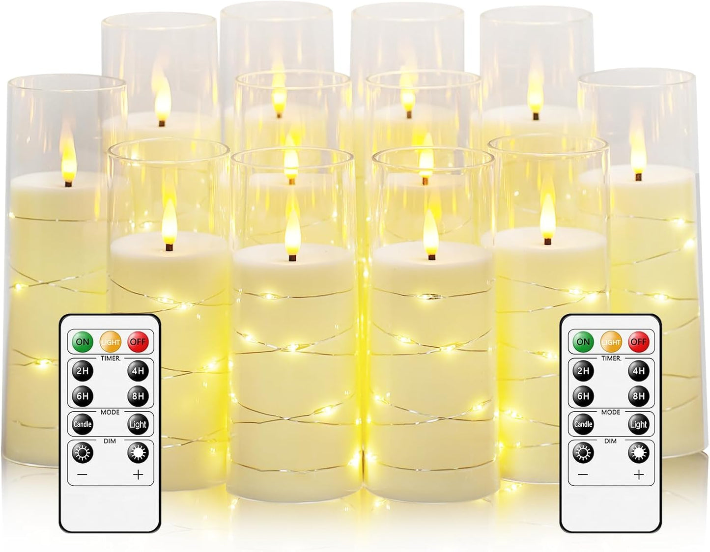 Flameless Candles with Embedded Star String - Battery Operated LED Candles, with Remote,12 Ivory Flickering Candles for Christmas, Weddings, Home Decor & Party,(D 2.3"×H 5" 6" 7")