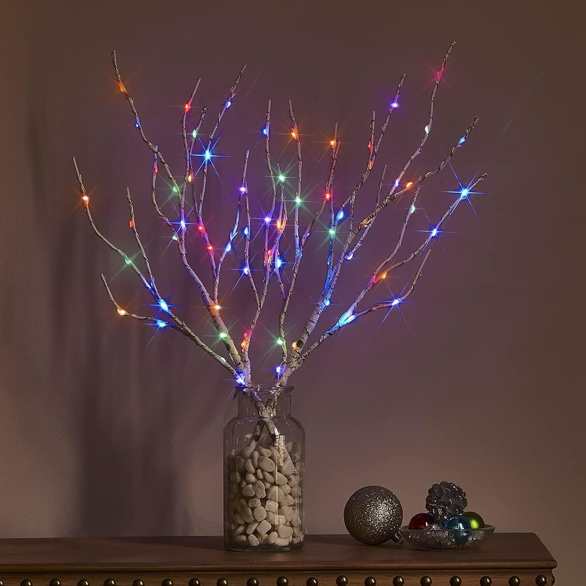 Hairui Lighted Birch Branches Battery Operated 70L 18IN Warm White and Multi Color Fairy Lights 8 Function for Halloween Home Christmas Decor