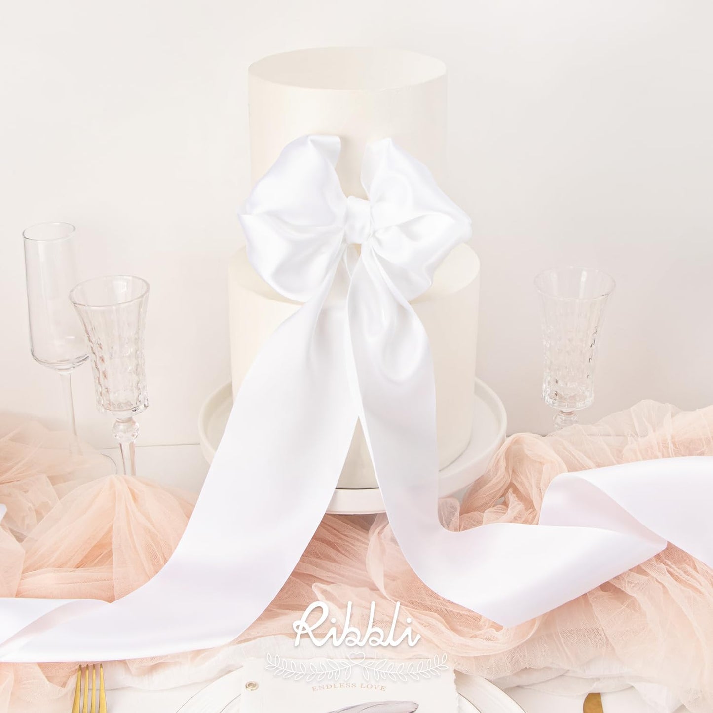 Ribbli White Satin Ribbon 4 Inch Wide White Ribbon for Wedding Chair Sash Grand Opening Ceremony Big Bows Gift Wrapping Floral Crafts Cake Decor-Double Faced Satin Continuous 10 Yards