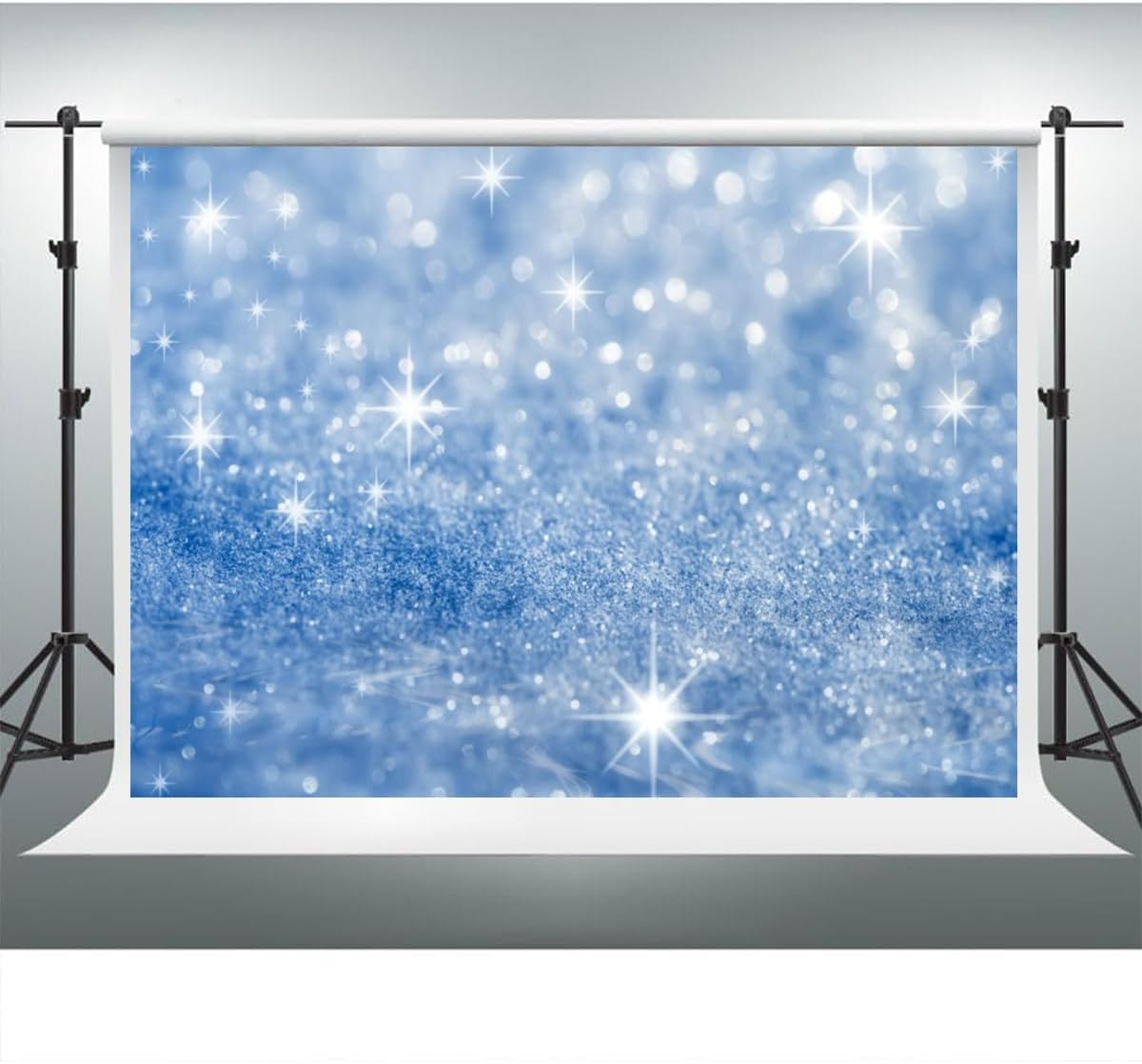 YongFoto Silver Blue Glitter Backdrop 10x5ft Silver Light Spots Blue Sequin Bokeh Photography Background Birthday Bridal Shower Wedding Photography Background Party Banner Portraits Photoshoot Props
