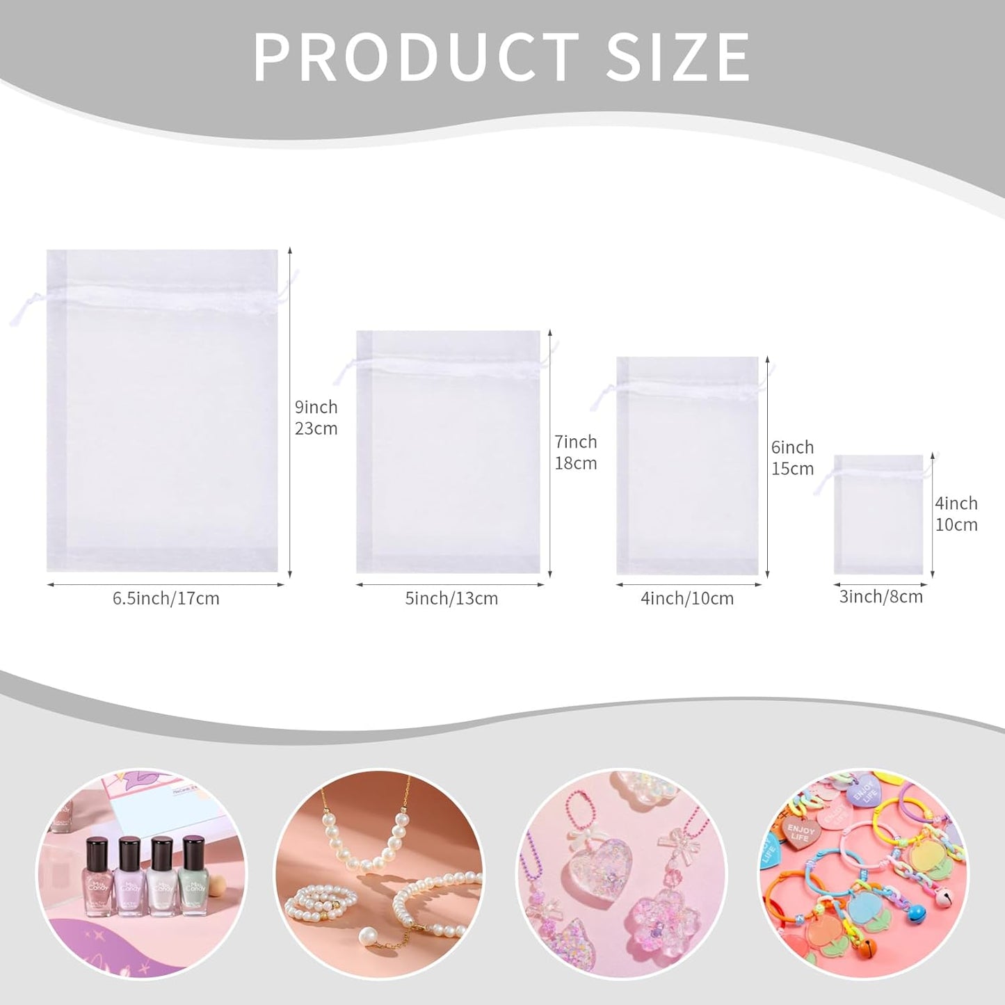 50 Pcs White Organza Bags 4x6 Inch Small Mesh Bags Drawstring Small Gift Bags Goodie Bags for Jewelry Candy Party Favor