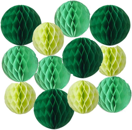 12pcs Party Honeycomb Balls Decorations - 4'', 8'', 10'' Honeycomb Tissue Pom Poms For Baby Shower, Wedding, Nursery(4'', 8'', 10'', Green)