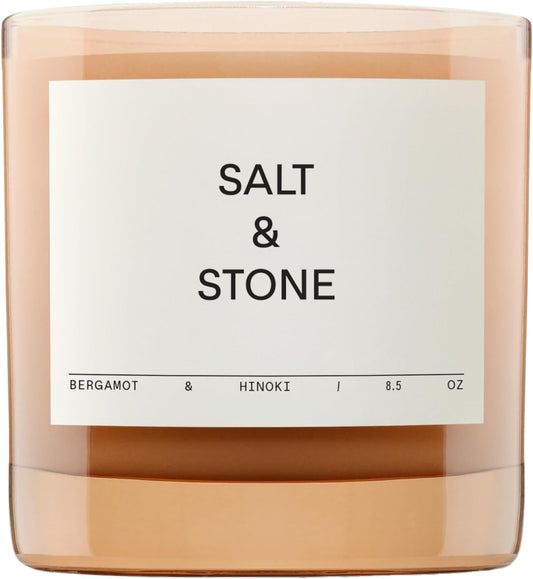 SALT & STONE Scented Candle for Women & Men | Hand-Poured, Aromatic & Fragrant | Coconut & Soy Blend Wax | 100% Cotton Wick | Long-Lasting 50 Hour Burn Time (8.5 oz) (Bergamot & Hinoki)