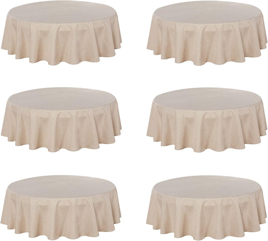 Fitable Faux Linen Round Tablecloths 60 Inches - 6 Pack Neutral Table Clothes Faux Burlap Table Covers for Kitchen, Dining Room, Party, Farmhouse, Outdoor (Great for 20"-48" Round Tables, Beige)