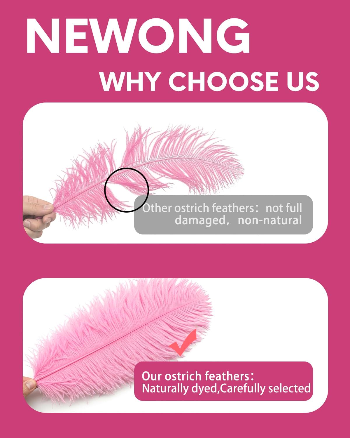 NEWONG 30pcs Pink Ostrich Feathers Natural Bulk 9-12inch(23-30cm) Vase Craft Wedding Home Party Centerpieces Christmas Day Decoration