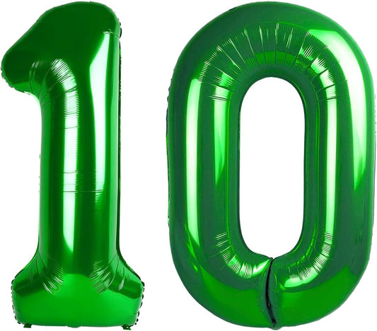 Green 40 Inch 10 Number Balloons, Green 10 Number Balloon Decorations for 10 Birthday, Foil Giant Birthday Graduations Anniversary Party Balloons