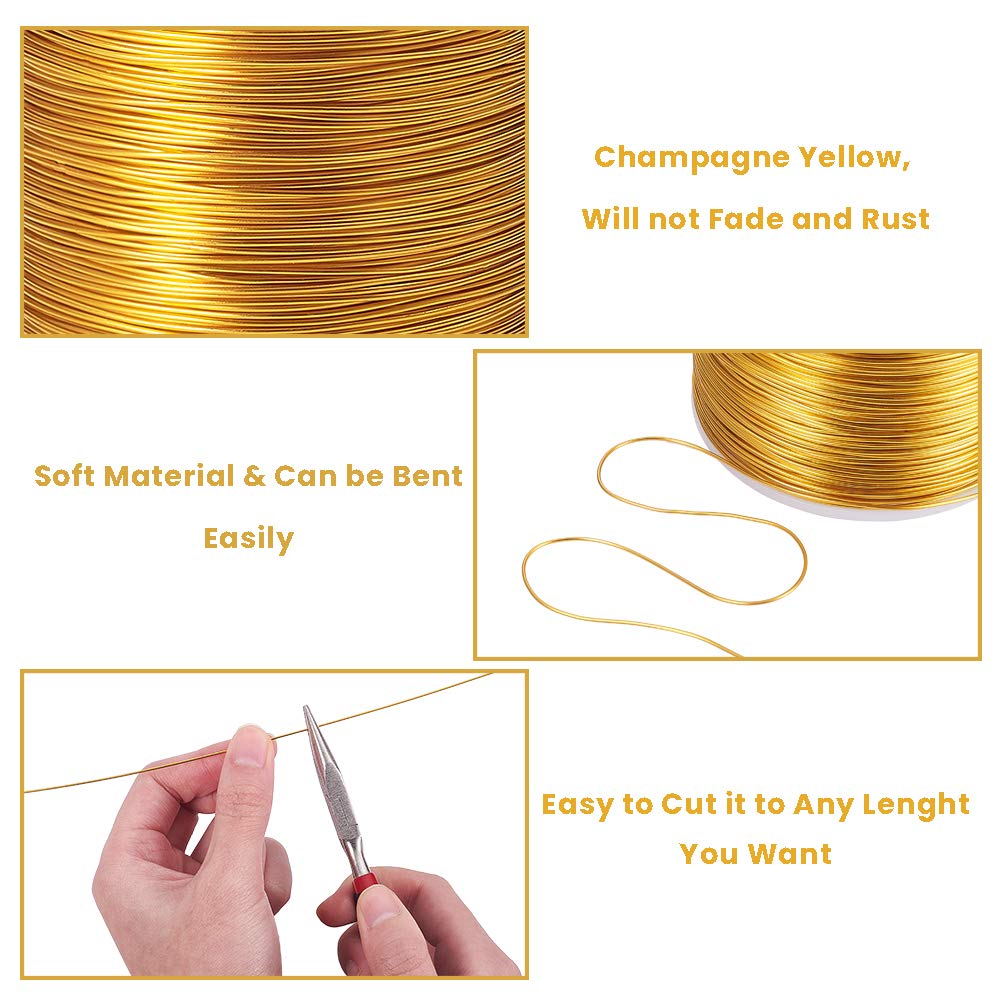 BENECREAT 20 Gauge 770FT Aluminum Wire Anodized Jewelry Craft Making Beading Floral Colored Aluminum Craft Wire - Yellow Gold