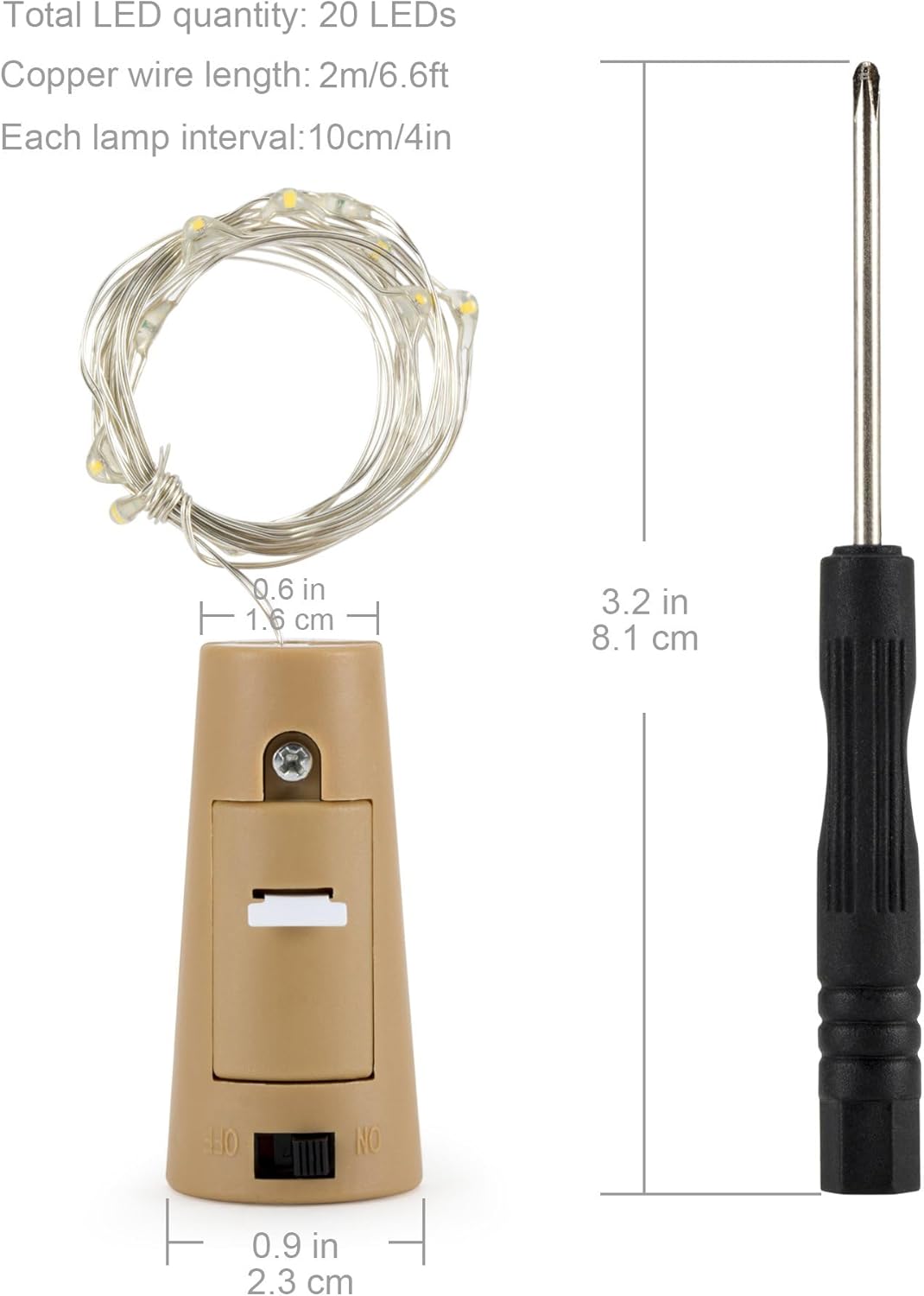 Aluan Wine Bottle Lights with Cork, Christmas Lights 10 Pack 20 LED Mini Fairy String Lights, Waterproof Battery Operated Cork Lamp for Liquor Bottles Wedding Reception Table Decorations, Cool White