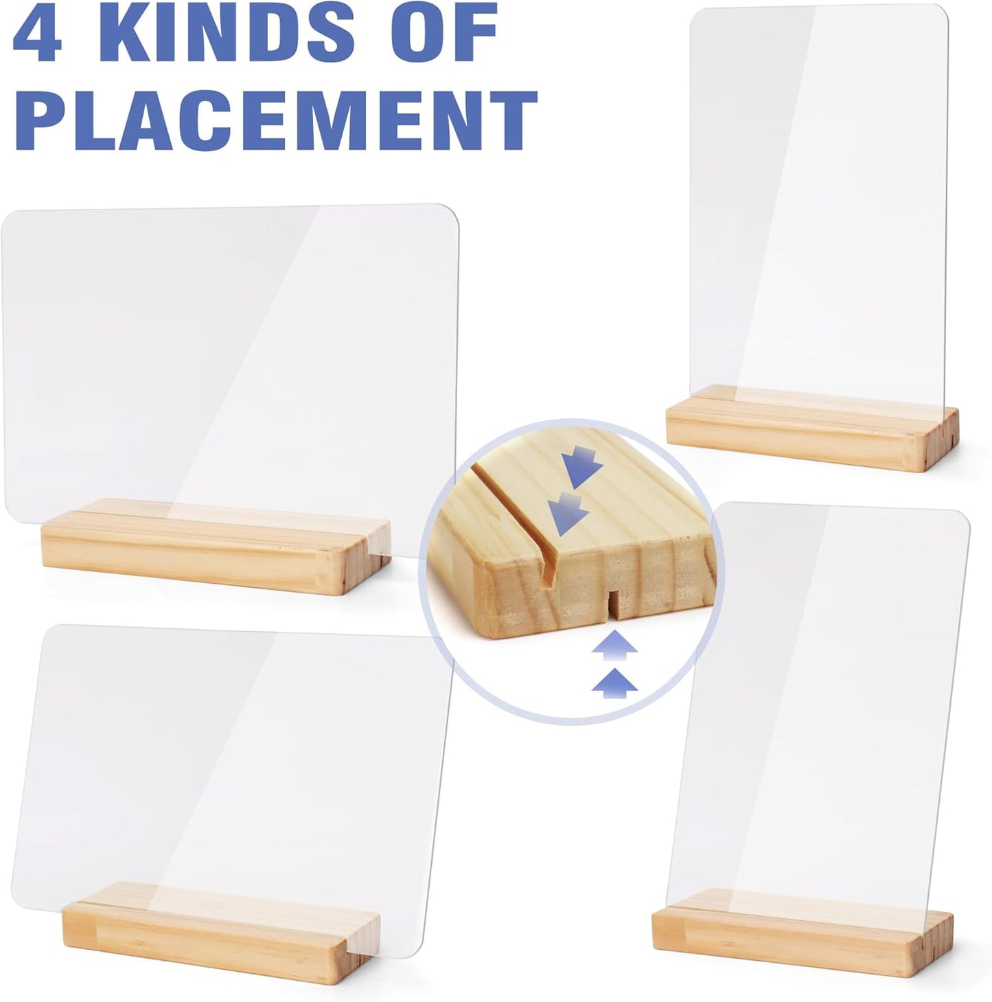 SELEAD Acrylic Clear Board Bar Sign - 2 Pack 8x12 Inch DIY Words Sign Board with Wooden Stand, Tabletop Double-Sided Menu Message Note Board for Business, Wedding, Events