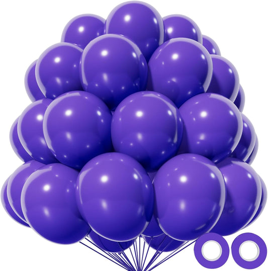 KAWKALSH Purple Latex Party Balloons, 110 Pack 12 inch Round Helium Balloons for Wedding Graduation Halloween Birthday Party Backdrop Decorations