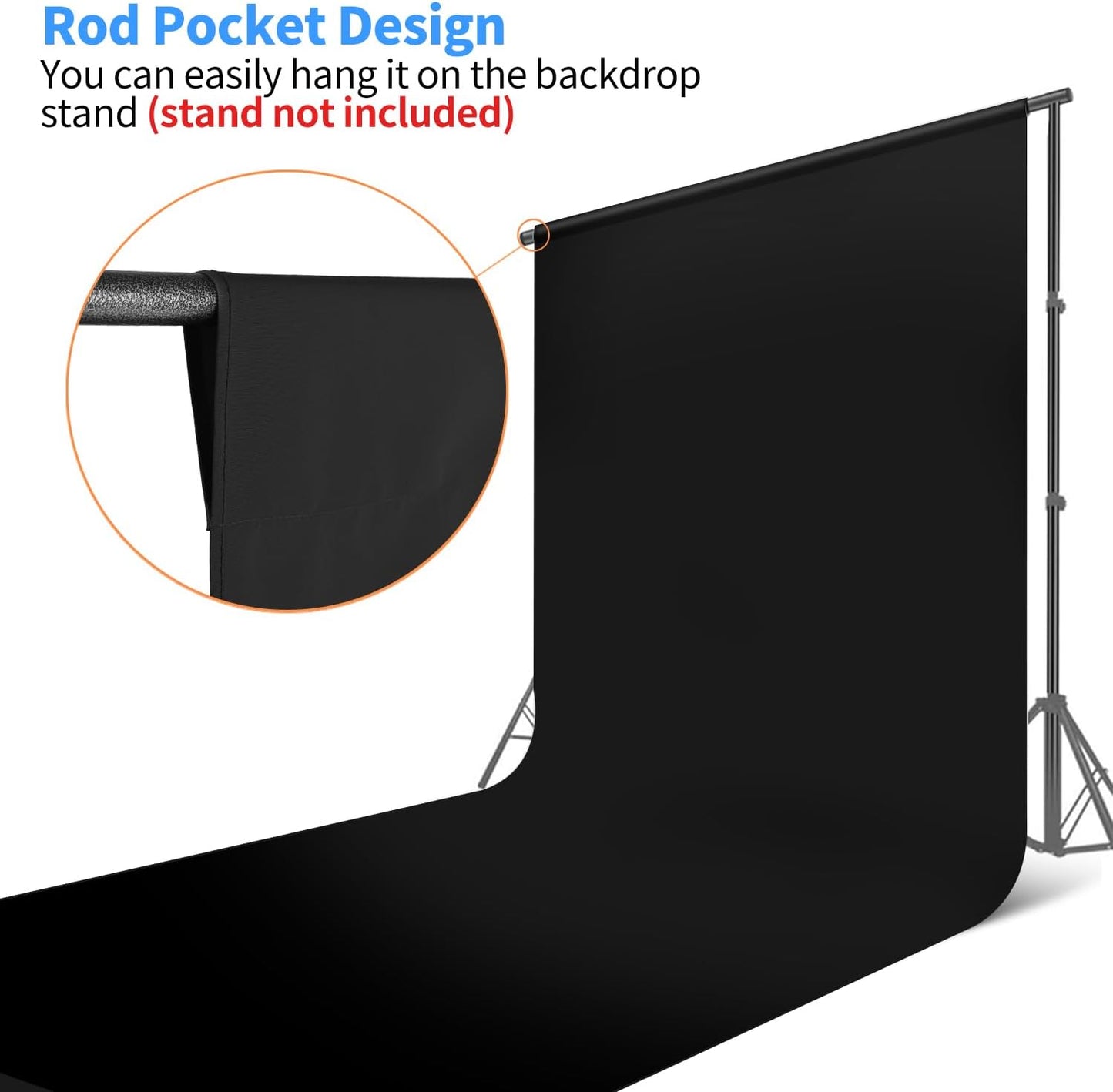 HEMMOTOP Black Photo Backdrop 10x12ft, Large Photography backdrops for Photoshoot, Black Background Screen Fabric for Birthday Parties, Video Recording, Weddings (Only Backdrop Without Stand)