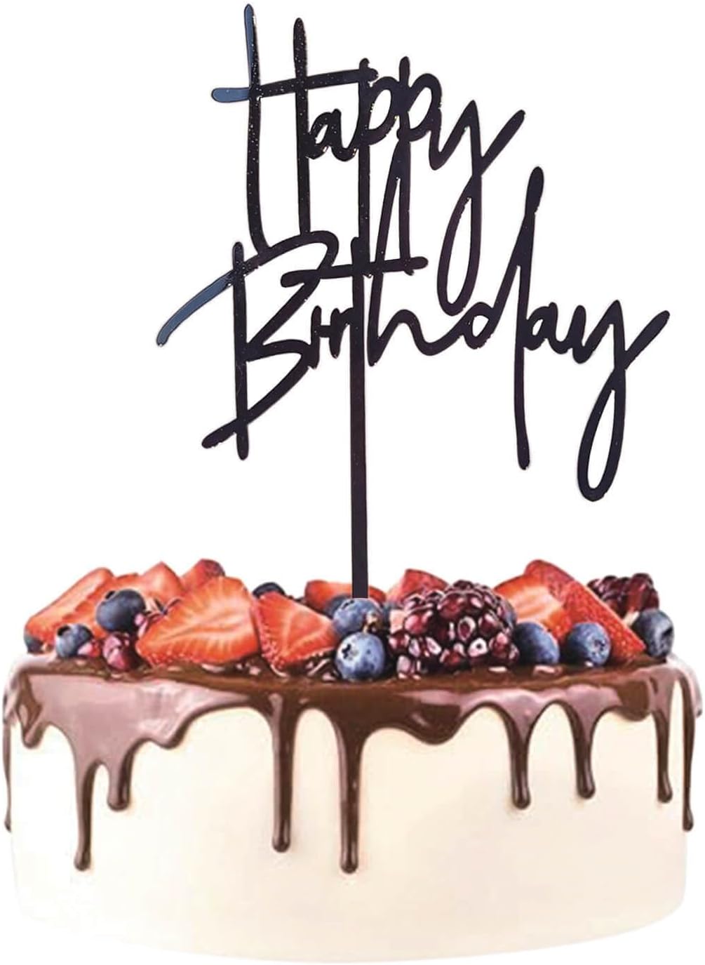Black Happy Birthday Cake Topper – 1 pc, 5.3x3.9 Inch Acrylic Cake Decorations – Easy-to-Use Birthday Topper for Cakes, Cupcakes & Parties